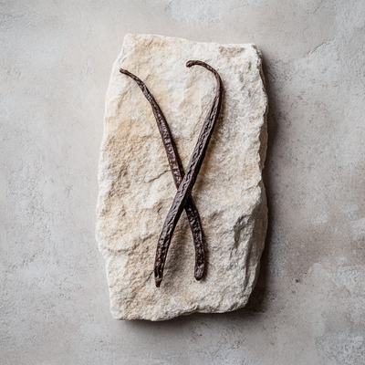 Close-up of vanilla beans, emphasizing the smooth and comforting sweetness found in Sandalure 18