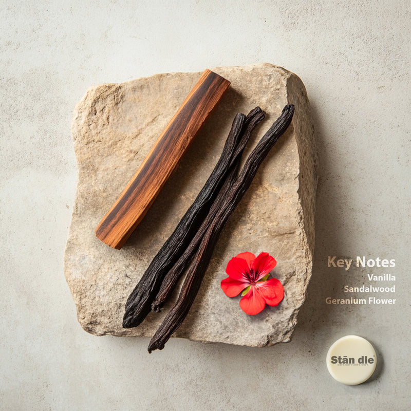 Key Notes of Sandalure 18 candle - Vanilla, Sandalwood, Geranium