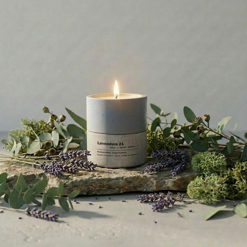 Lavendure 21: Eucalyptus, Lavender & Oakmoss Concrete Soy Candle