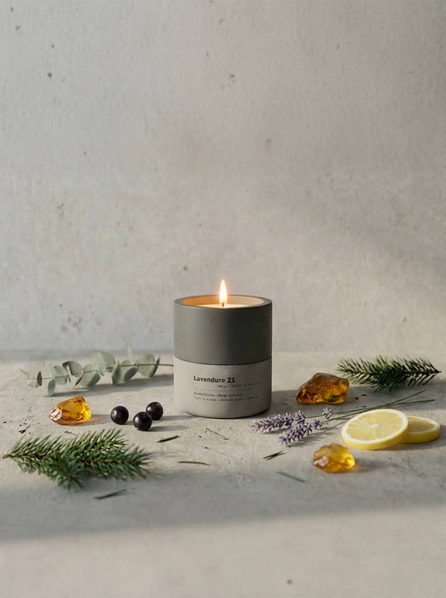 Minimalist grey concrete candle with natural soy wax - Lavender and Lemon scent.