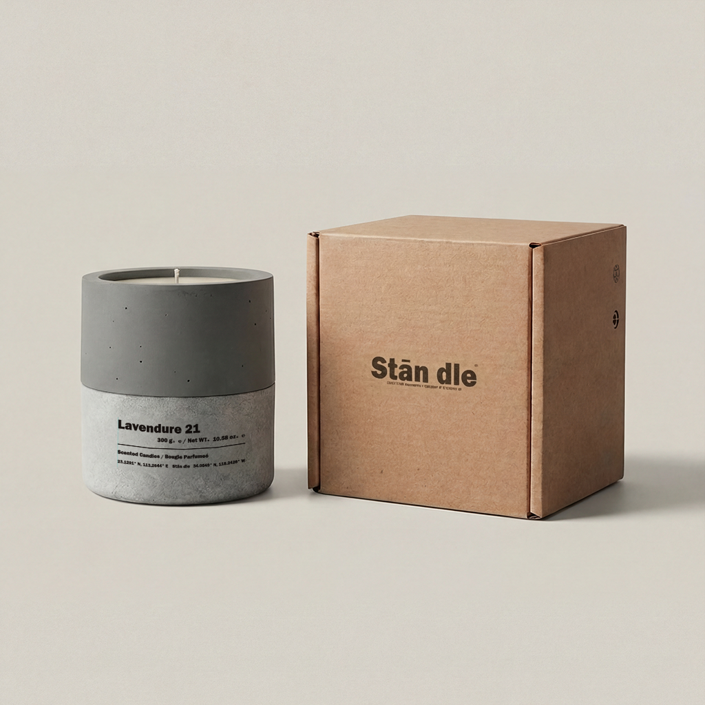 Minimalist grey concrete candle with natural soy wax - Lavender and Lemon scent.