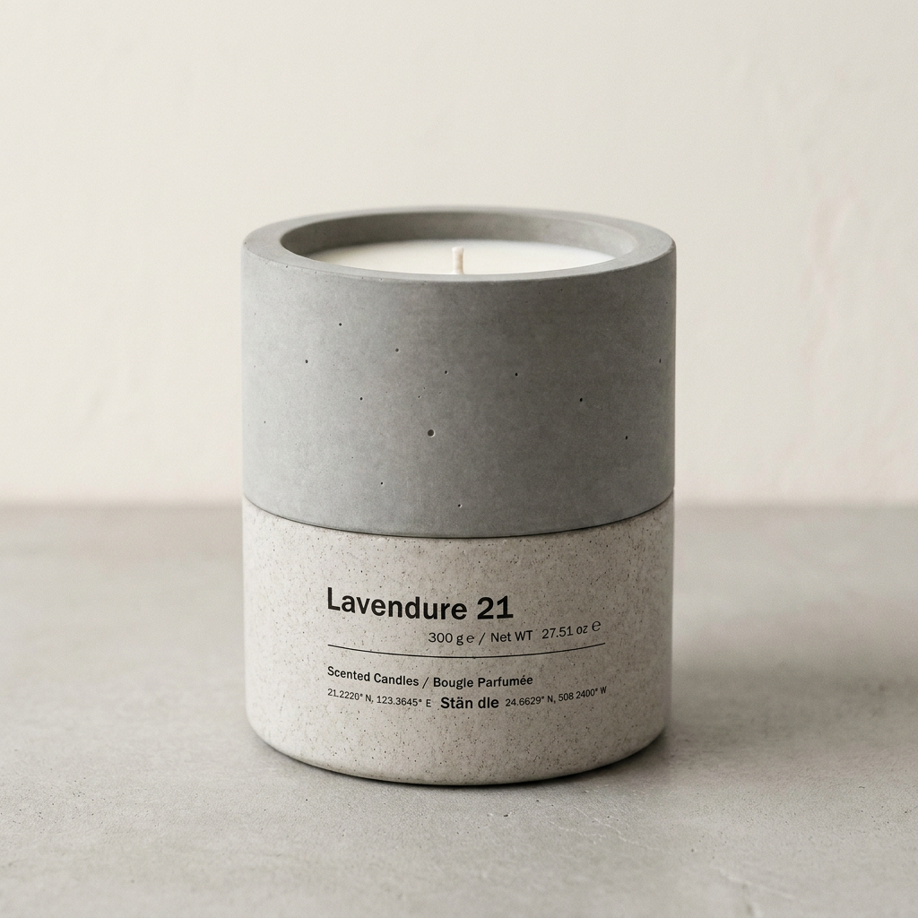 Lavendure 21 lavender and eucalyptus soy candle in hand-cast concrete vessel by Stān dle, 300g