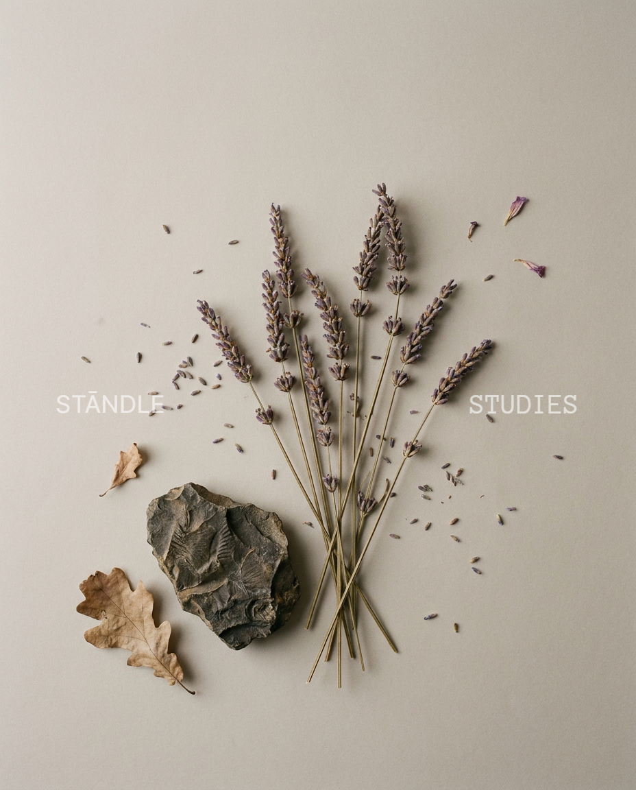 Dried true lavender bundle and a grey stone — Lavendure 21 lavender scent study